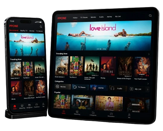 PPCINE APK Download Latest Version v4.3.5 for Android 3 PPCINE APK latest app interface displayed on mobile and tablet mockups