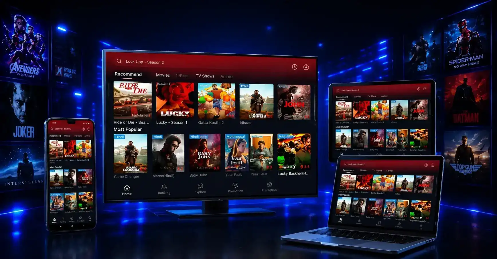 PPCINE APK Download Latest Version v4.3.5 for Android 11 PPCine APK streaming app running on TV, mobile, tablet, and laptop with a modern multi-device interface